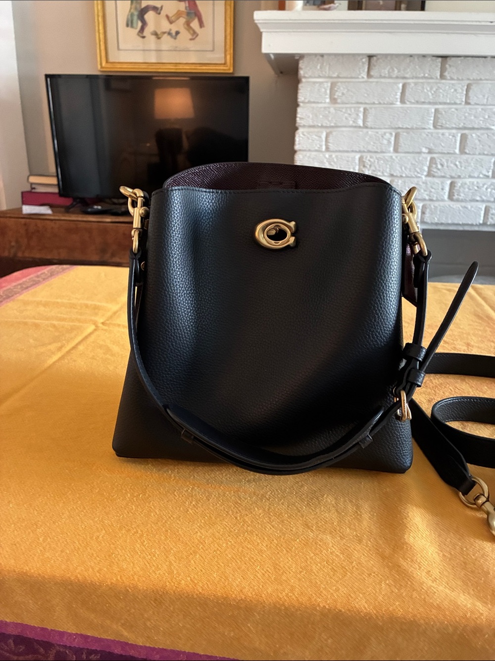Coach Black Pebbled Leather Bucket Shoulder Bag with Gold Hardware